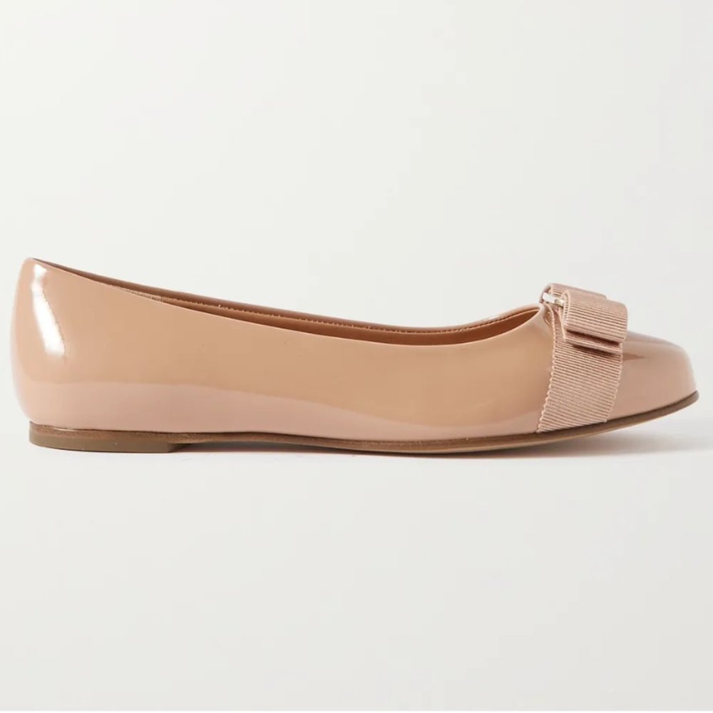 Ferragamo Varina bow-embellished patent-leatherballet flats